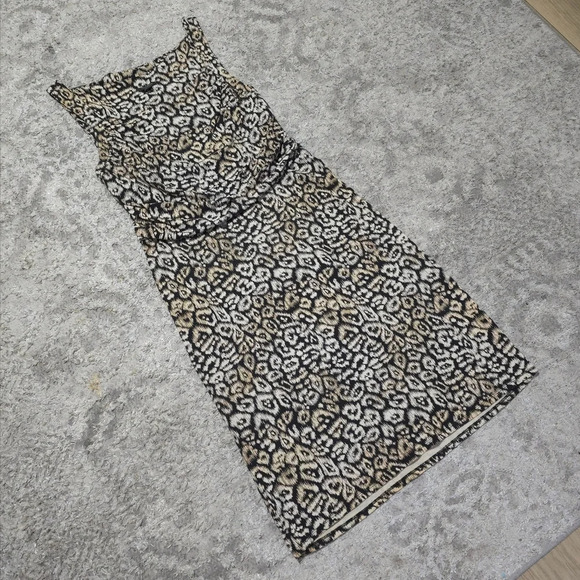 ANN TAYLOR Sleeveless Square Neck Leopard Fitted Knee Length Dress, Ruched Sides - Picture 11 of 15